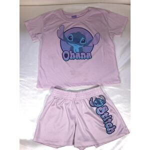 Stitch Shorts Shirt Outfit Lavender Hawaiin Ohana Family Girls Size 14 (L)